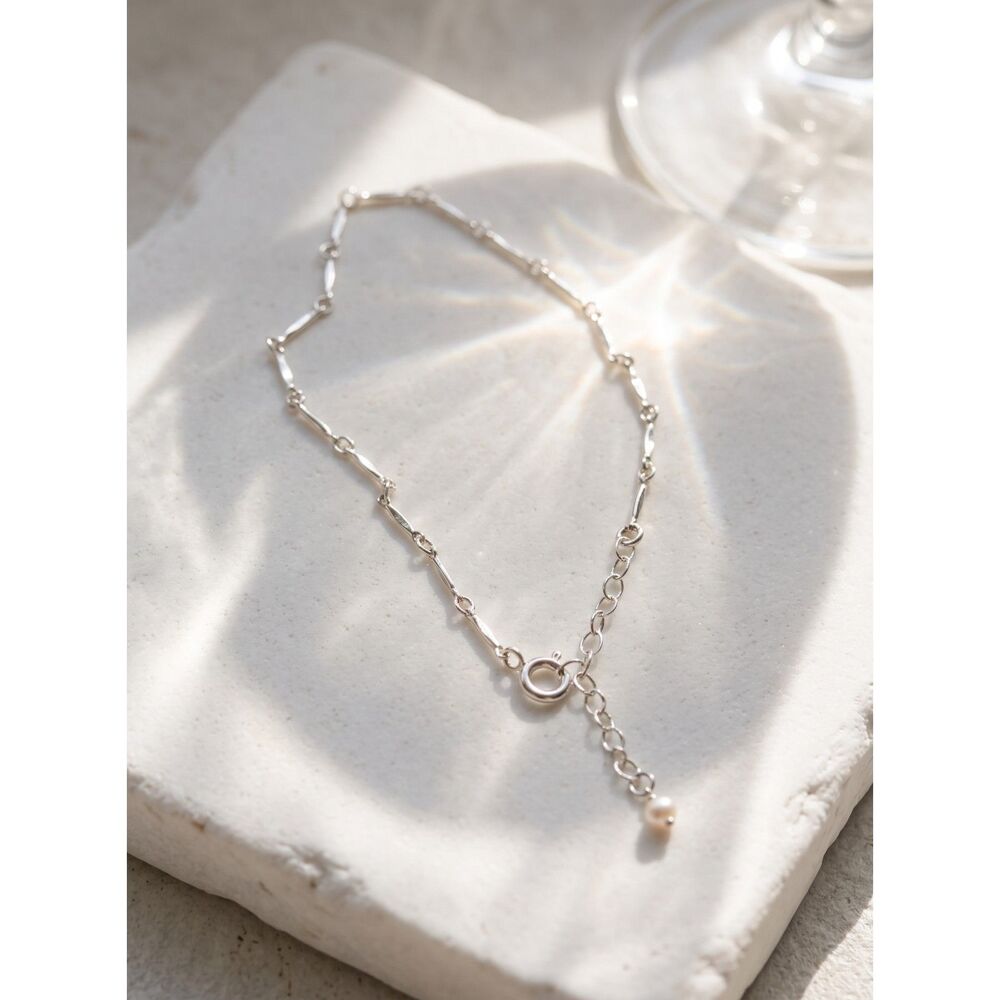 NEW, Sterling Silver Bar Chain Bracelet, 6.5-8" Adjustable